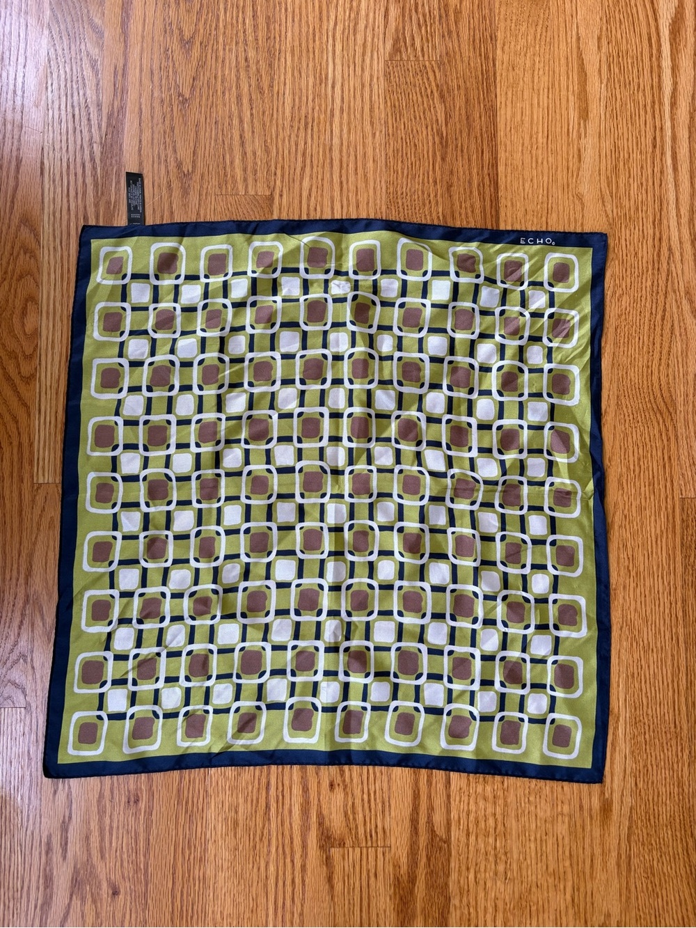 Echo Olive and Navy Retro Geometric Silk Scarf